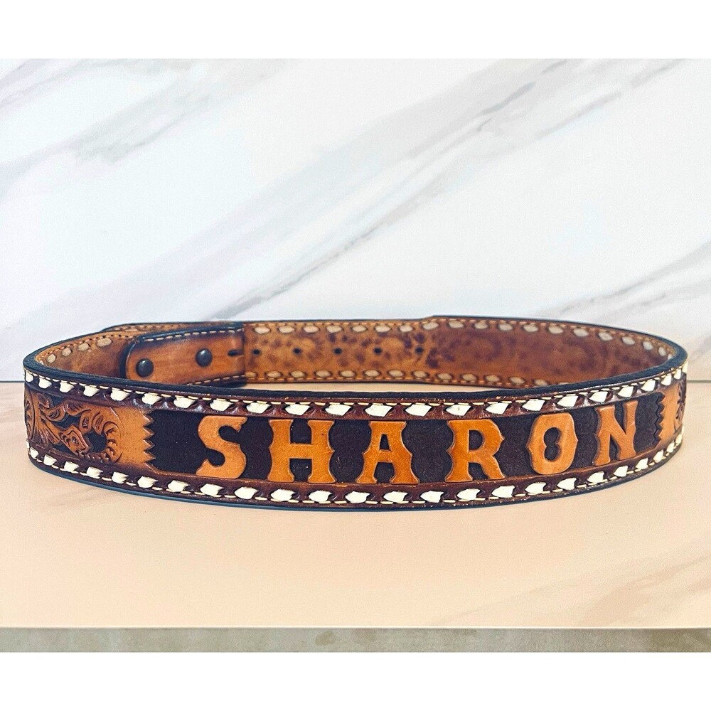 Wright Tooled Vintage Women Western Hand Tooled SHARON Adjustable Leather Belt